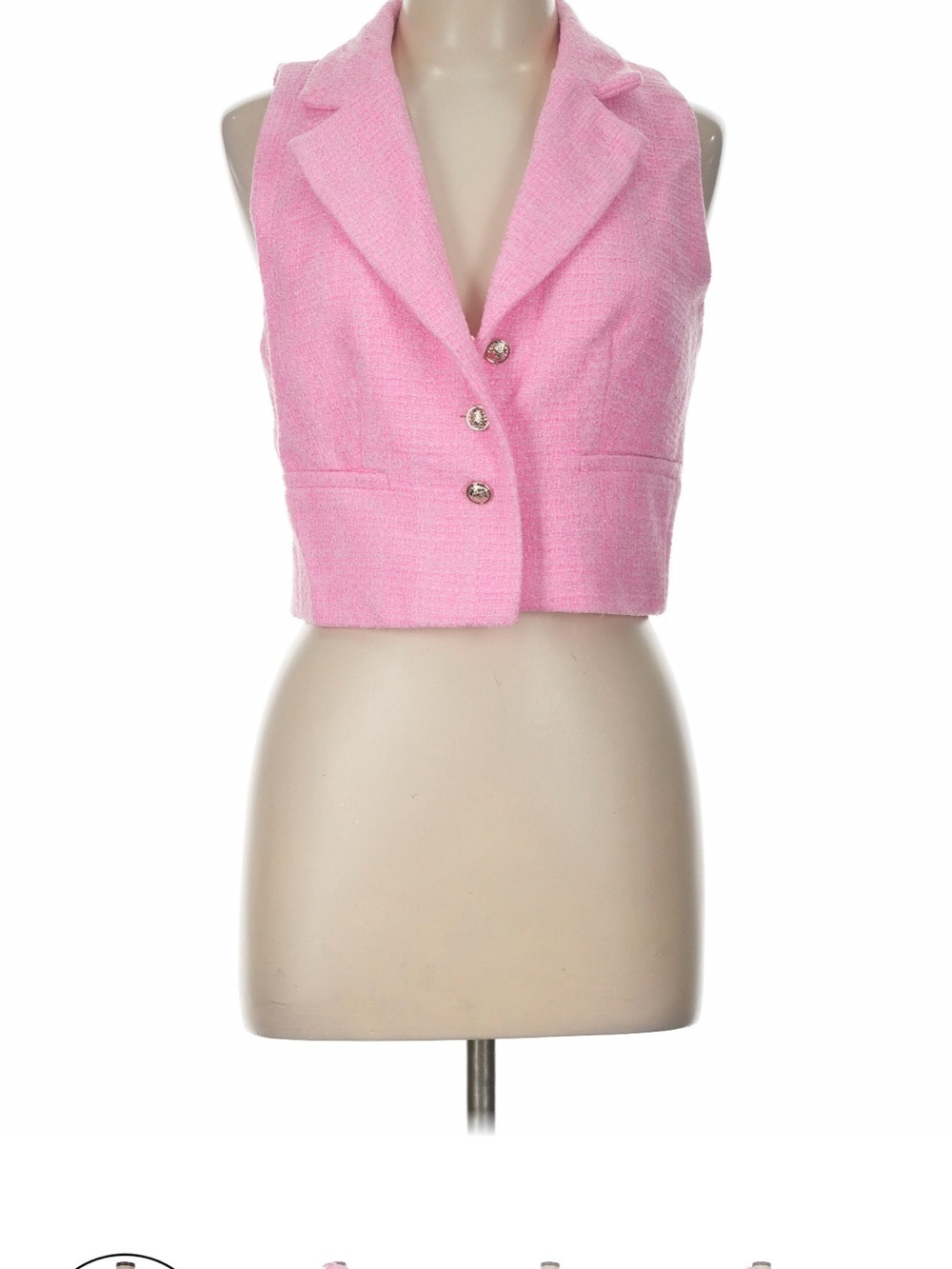 Joie Pink Cropped Tweed Vest Jacket - Women's Sleeveless Blazer